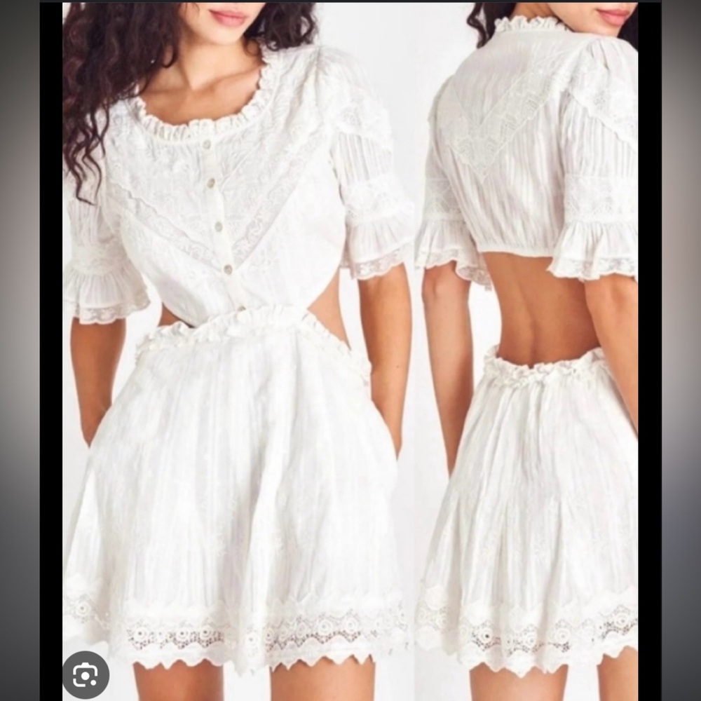 LOVESHACKFANCY , Delina cut out cotton mini dress, white Medium